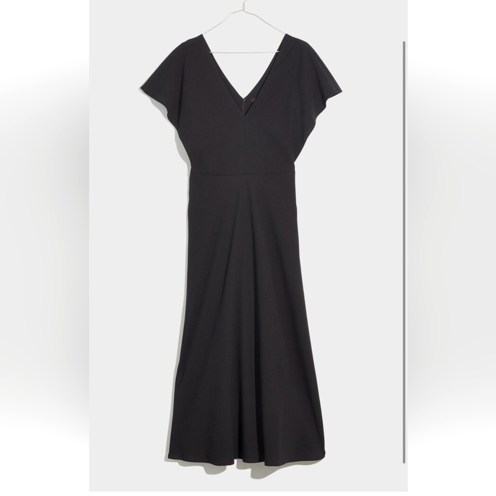 Madewell Womens $135 Flutter Sleeve Midi Dress Black Size 10 NH060 NWT